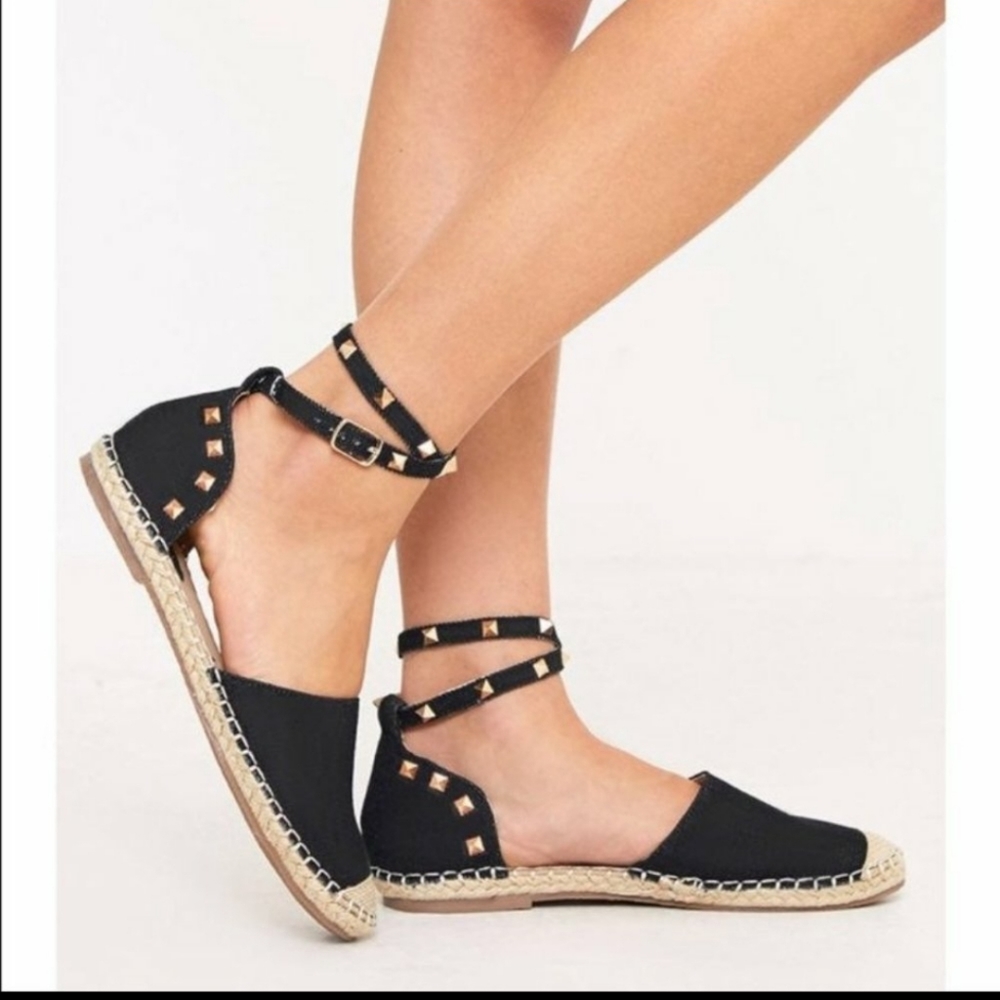 Black Leather Studded Ankle Strap